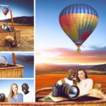 Couple enjoying a romantic hot air balloon ride at golden hour
